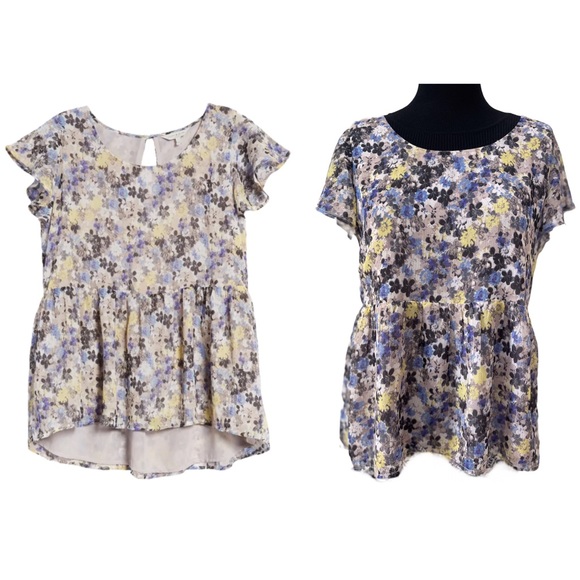 Lucky Brand Floral Print Flutter Sleeve Blouse Med - Picture 7 of 11